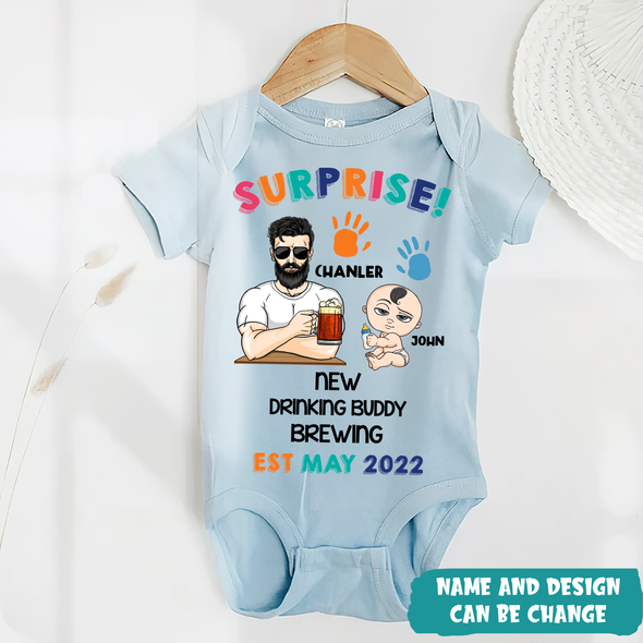 Gift For Daddy Surprise! New Drinking Buddy Brewing Baby Onesie - MC - TT1105223