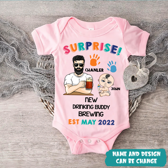 Gift For Daddy Surprise! New Drinking Buddy Brewing Baby Onesie - MC - TT1105223