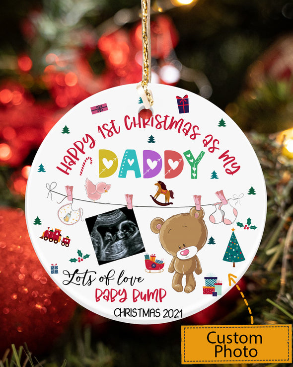 Personalized Gift For Future Daddy Happy 1st Christmas Lots Of Love Baby Bump Ornament - MC - KT 2710211