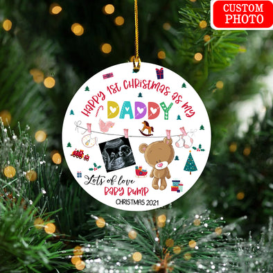 Personalized Gift For Future Daddy Happy 1st Christmas Lots Of Love Baby Bump Ornament - MC - KT 2710211