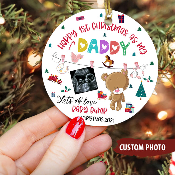Personalized Gift For Future Daddy Happy 1st Christmas Lots Of Love Baby Bump Ornament - MC - KT 2710211