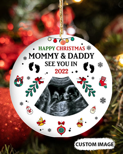 Personalized Gift For Future Mommy And Daddy Happy Christmas See You In 2022 Ornament - MC - TT0411215 2