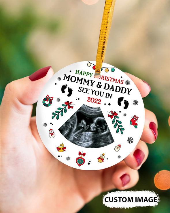 Personalized Gift For Future Mommy And Daddy Happy Christmas See You In 2022 Ornament - MC - TT0411215 2
