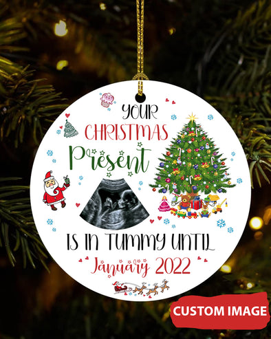 Personalized Gift For Future Daddy And Mommy Your Christmas Present Is In Tummy Until Ornament - MC - TT0812212 2