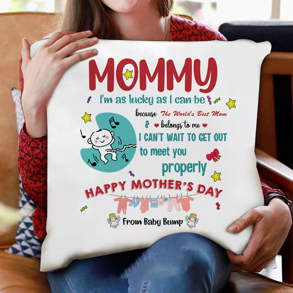 Gift For Future Mommy I Can't Wait To Get Out To Meet You Pillow - LT - LT2403224