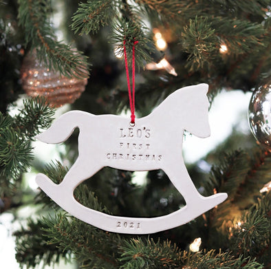 Personalized Gift For Mommy and Daddy Baby 1st Christmas Rocking Horse