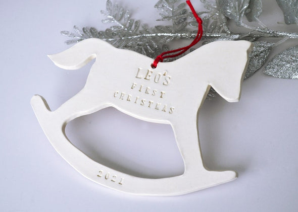 Personalized Gift For Mommy and Daddy Baby 1st Christmas Rocking Horse