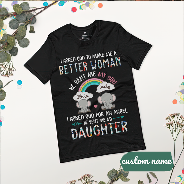 Gift For Mommy He Sent Me My Son He Sent Me My Daughter T-Shirt - AD - TT300322803229 cloned