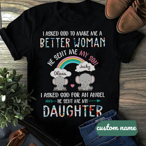Gift For Mommy He Sent Me My Son He Sent Me My Daughter T-Shirt - AD - TT300322803229 cloned