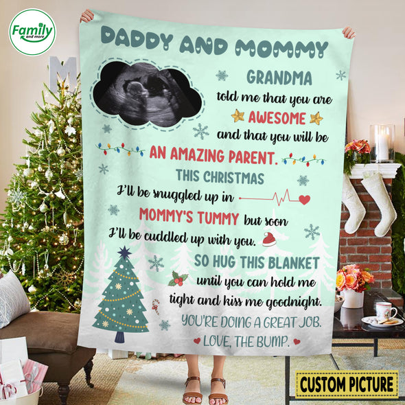 Personalized Gift For Future Daddy This Christmas I'll Be Snuggled Up In Mommy's Tummy Blanket - NT-HB2611221