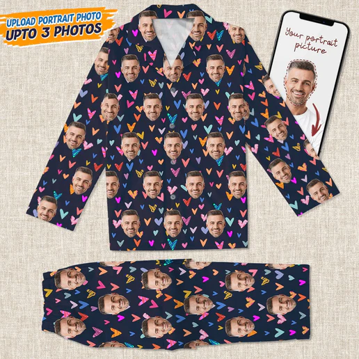 Personalized Gift For Couple Custom Photo Portrait Face Pajamas_NT301122