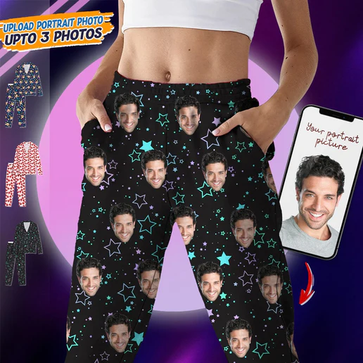 Personalized Gift For Couple Custom Photo Portrait Face Pajamas_NT301122