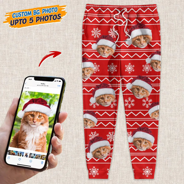 Custom Photo With Christmas Pattern Cat Men and Women's Sweatpants N304 HN590