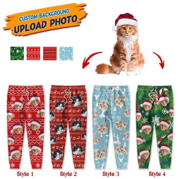 Custom Photo With Christmas Pattern Cat Men and Women's Sweatpants N304 HN590