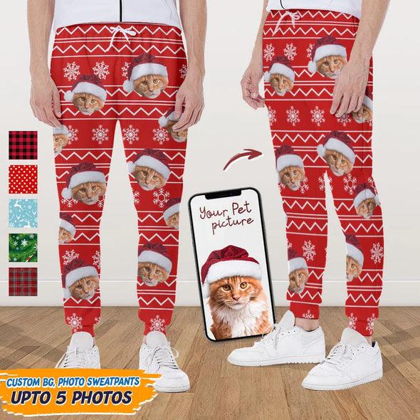 Custom Photo With Christmas Pattern Cat Men and Women's Sweatpants N304 HN590