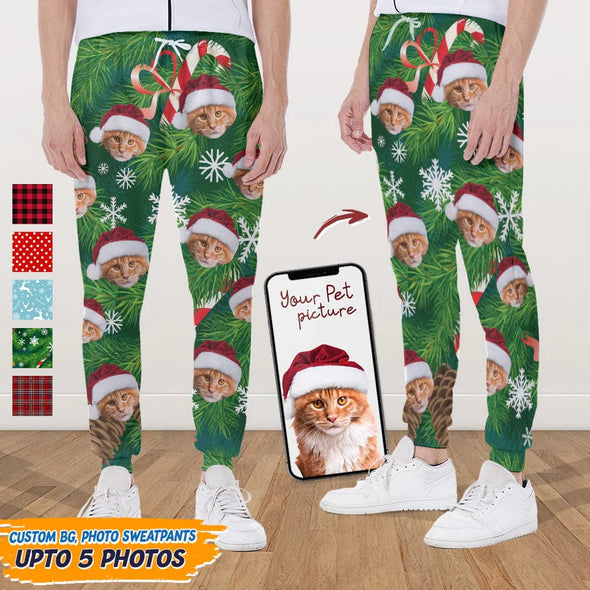 Custom Photo With Christmas Pattern Cat Men and Women's Sweatpants N304 HN590