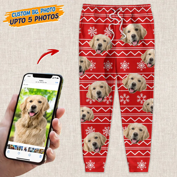 Custom Photo With Christmas Pattern Cat Men and Women's Sweatpants