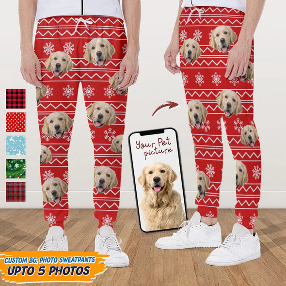 Custom Photo With Christmas Pattern Cat Men and Women's Sweatpants