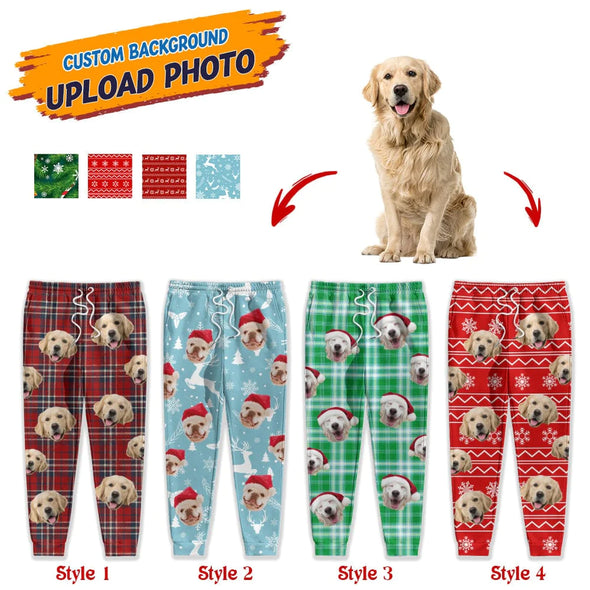 Custom Photo With Christmas Pattern Cat Men and Women's Sweatpants