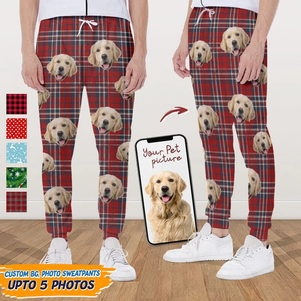 Custom Photo With Christmas Pattern Cat Men and Women's Sweatpants