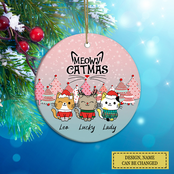 Personalized Ornament Gift For Cat Lovers - Custom Ornaments Gift For Meowy Catmas, Pine Forest Bauble Christmas Ornament LHT-LTT251122