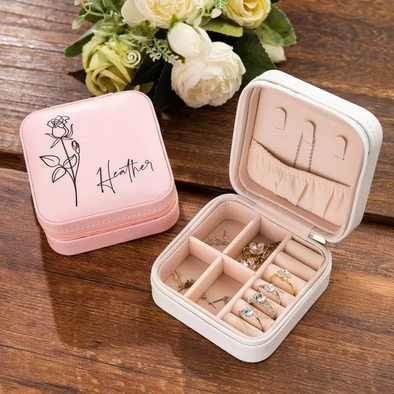 Personalized Name And Flower Birth/ Zodiac Sign Jewelry Box