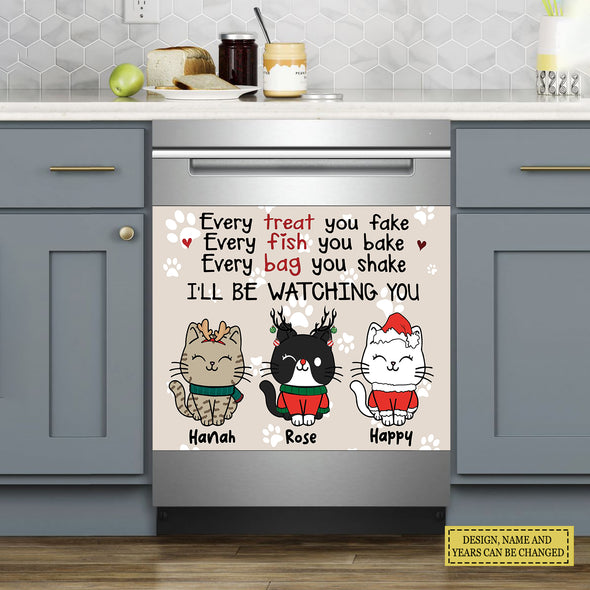 Every Fish You Bake We'll Be Watching You - Merry Christmas & Happy New Year - Personalized Dishwasher Covers - Christmas Gift For Cat Lovers LHT-LTT201122