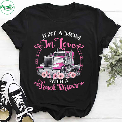 Just a mom in love with a truck driver-mc Premium Fit Ladies Tee