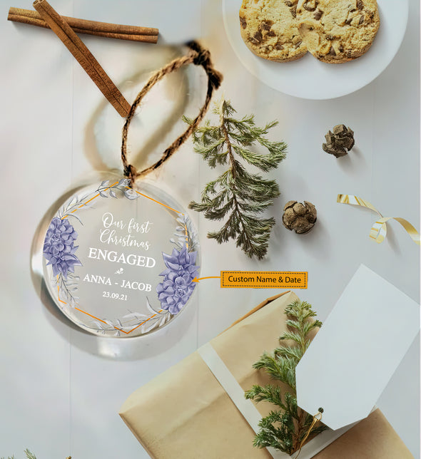 Gift For Couple Our first Christmas Engaged 2021 Ornament - pp