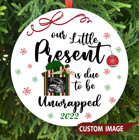 Personalized Gift For Wife Our Little Present Is Due To Be Unwrapped 2022 Ornament - pp