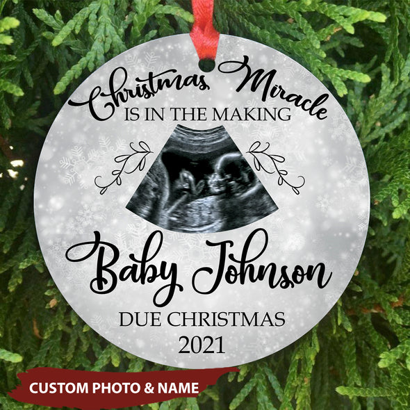 Personalized Gift For Future Mommy Christmas Miracle Is In The Making Baby Ornament - pp