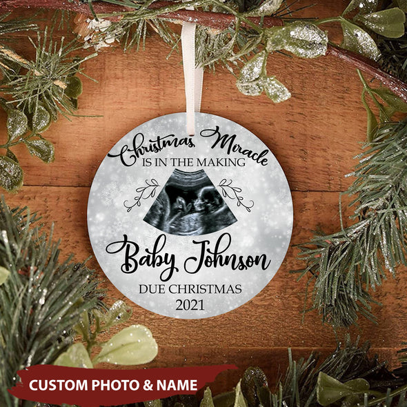 Personalized Gift For Future Mommy Christmas Miracle Is In The Making Baby Ornament - pp