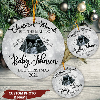 Personalized Gift For Future Mommy Christmas Miracle Is In The Making Baby Ornament - pp