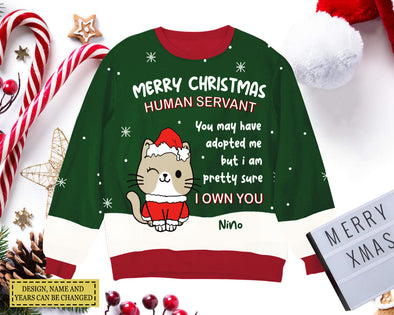 Personalized Gift For Cat Lovers, Merry Christmas Human Servant  Christmas Ugly Sweater LHT-TS251122