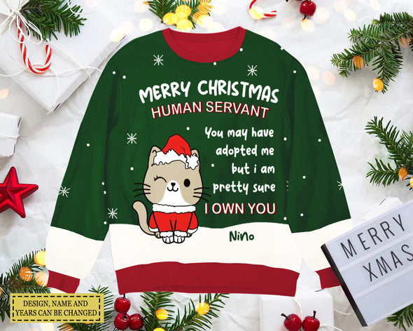 Personalized Gift For Cat Lovers, Merry Christmas Human Servant  Christmas Ugly Sweater LHT-TS251122