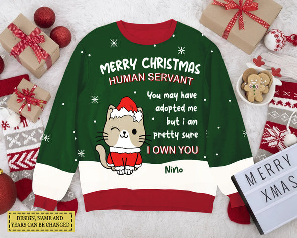 Personalized Gift For Cat Lovers, Merry Christmas Human Servant  Christmas Ugly Sweater LHT-TS251122
