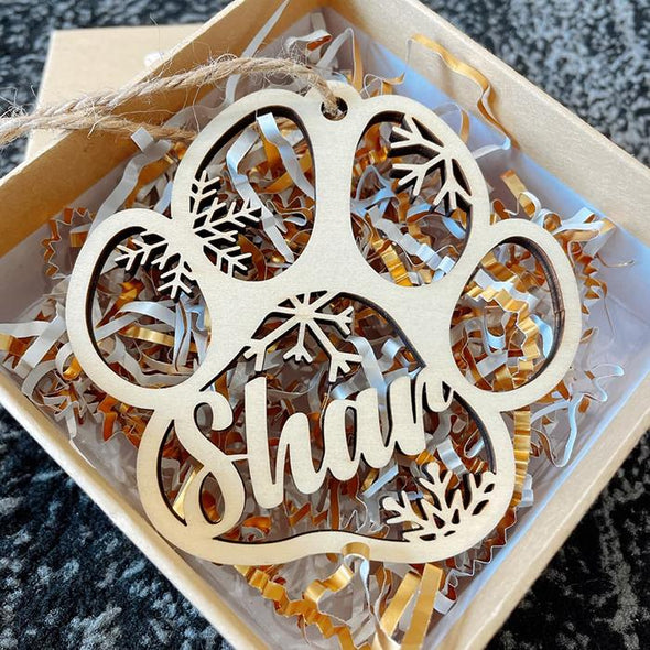 Personalized Wooden Paw Ornament